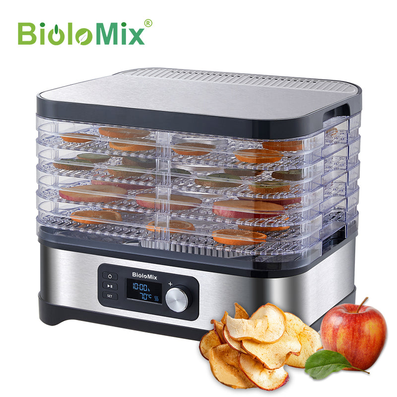 Deshidratador de secador de alimentos BioloMix FREE BPA de 5 bandejas con temporizador digital y control de temperatura para frutas, verduras, carne, carne seca