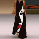 Damen Vintage Bedruckte Kleider Sommer Boho Ärmellos V-Ausschnitt Langes Kleid Damen Casual Elegant Beach Party Maxikleider Vestidos