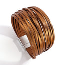 Amorcome, pulseras bohemias de cuero menta para mujer, moda 2022, tiras delgadas para mujer, pulsera envolvente ancha multicapa, regalo de joyería para mujer