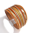 Amorcome, pulseras bohemias de cuero menta para mujer, moda 2022, tiras delgadas para mujer, pulsera envolvente ancha multicapa, regalo de joyería para mujer