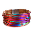 Amorcome, pulseras bohemias de cuero menta para mujer, moda 2022, tiras delgadas para mujer, pulsera envolvente ancha multicapa, regalo de joyería para mujer