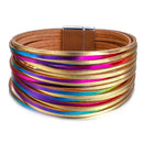 Amorcome, pulseras bohemias de cuero menta para mujer, moda 2022, tiras delgadas para mujer, pulsera envolvente ancha multicapa, regalo de joyería para mujer