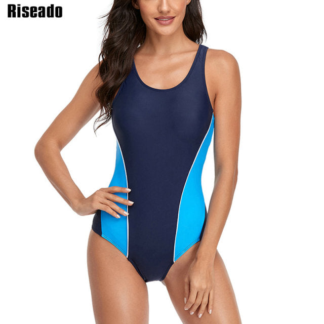 Riseado Sports One Piece Swimsuit 2022 Competition Swimwear Women Patchwork Swimming Suits for Women Racerback Bathing Suits XXL