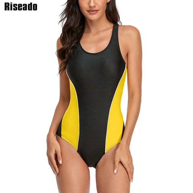 Riseado Sports One Piece Swimsuit 2022 Competition Swimwear Women Patchwork Swimming Suits for Women Racerback Bathing Suits XXL