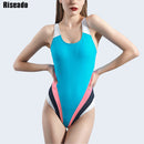 Riseado Sports One Piece Swimsuit 2022 Competition Swimwear Women Patchwork Swimming Suits for Women Racerback Bathing Suits XXL