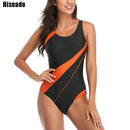Riseado Sports One Piece Swimsuit 2022 Competition Swimwear Women Patchwork Swimming Suits for Women Racerback Bathing Suits XXL