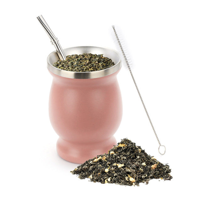 1 Juego de 230ML Bombilla Set Yerba Mate calabaza taza de té de acero inoxidable con una cuchara y cepillo aislamiento térmico Anti escaldado