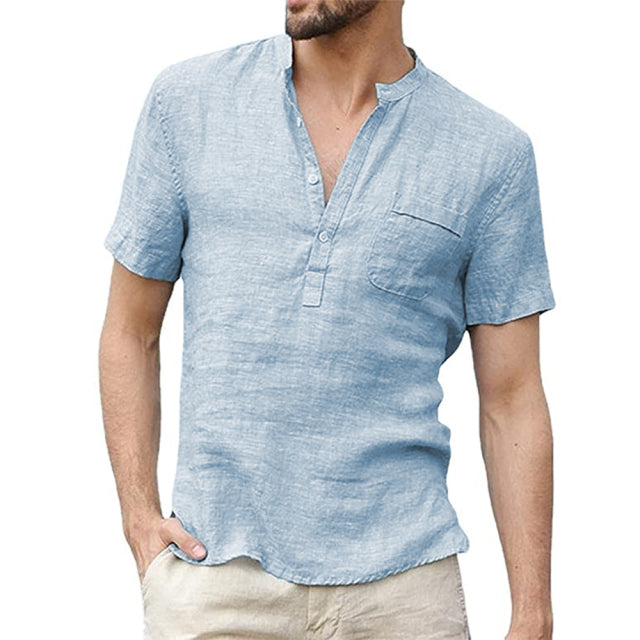 Kurzärmliges T-Shirt der Sommer-neuen Männer Baumwolle und Leinen führte beiläufiges Männer-T-Shirt Hemd-männliches atmungsaktives S-3XL