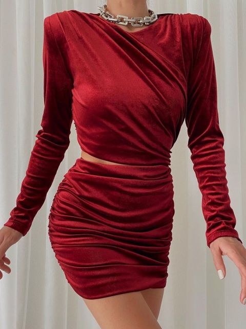 FSDA 2021 Aushöhlen Figurbetontes Kleid Mini Frauen Braun Herbst Winter Sexy O Hals Langarm Elegante Partykleider Schwarz Club