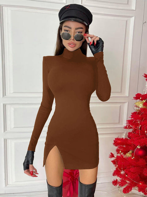 Hawthaw Frauen Frühling Herbst Langarm Bodycon Soild Farbe Schwarz Schlank Paket Hüfte Minikleid 2021 Weibliche Kleidung Streetwear