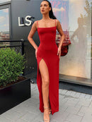 Backless Sexy Strap Split Summer Dress Women Elastic Long Dresses Sleeveless Camisole Clubwear Evening Party Dress Women&
