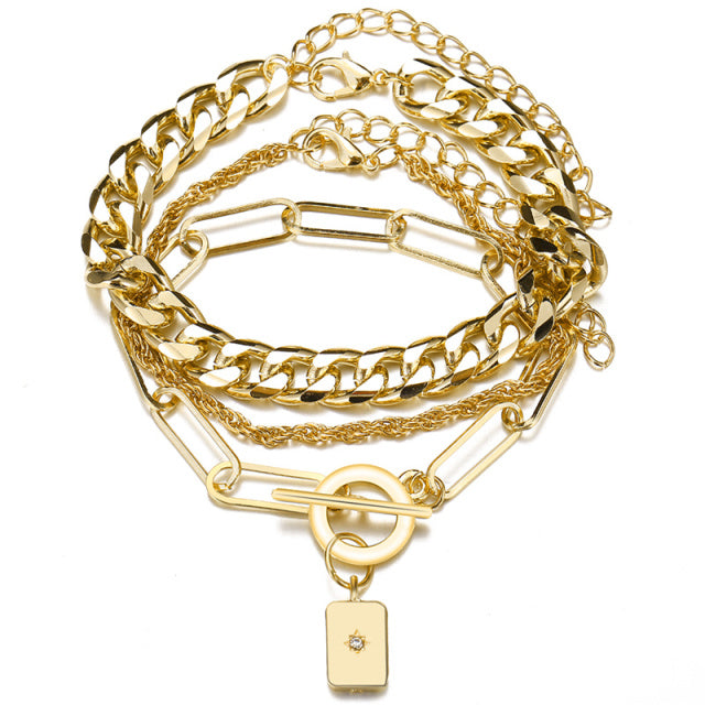 3 unids/set de pulseras de eslabones de cadena gruesa de moda para mujer, cadena de serpiente Vintage, conjunto de pulseras de Color dorado y plateado, joyería Punk