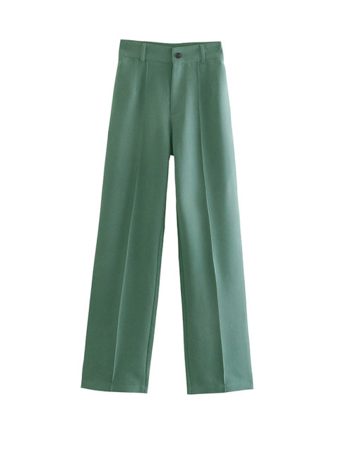 TRAF Mujeres Chic Moda Ropa de oficina Pantalones rectos Vintage Cintura alta Cremallera Fly Mujer Pantalones Mujer