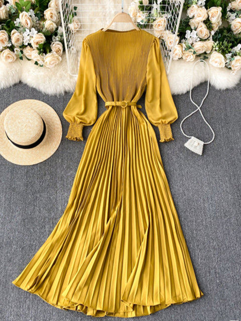 New 2021 Women Elegant Maxi Dress Spring Summer Patchwork Puff Long Sleeve Pleated Muslim Long Dresses Ladies Party Dress