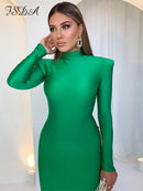 FSDA Midi verde manga larga 2022 mujeres vestido fiesta Otoño Invierno cuello alto negro Sexy Bodycon vestidos elegante Club