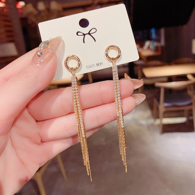 Korean Vintage Glossy Arc Bar Lange Quaste Ohrringe für Frauen Gold Geometrische Modeschmuck Luxus Hängende Pendientes