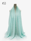 Pleated Plain Hijab Scarf Muslim Women Cotton Crinkle Headband Veil Scarves 2021 Fashion Islamic Headscarf Head Wraps Turban