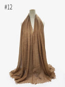 Pleated Plain Hijab Scarf Muslim Women Cotton Crinkle Headband Veil Scarves 2021 Fashion Islamic Headscarf Head Wraps Turban