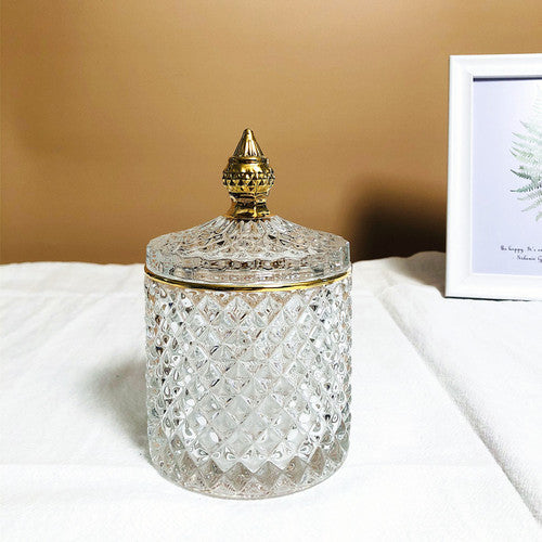 Crystal Glass Jar European-style Diamond Pattern Candy Storage Box Cotton Swab Box Sealed Jar Living Room Home Furnishings