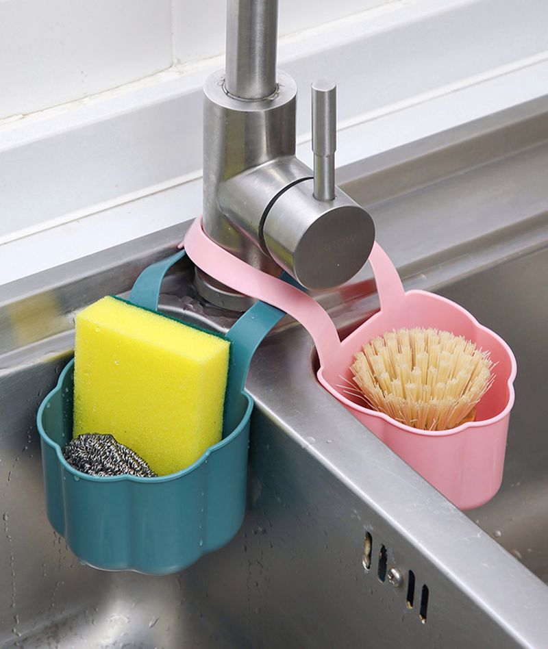 Küchenspüle Abfluss Seifenschwammhalter Badezimmer Aufbewahrungskorb Tasche Wasserhahnhalter Verstellbares Waschbecken Küchenzubehör
