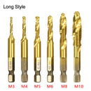 6Pcs Metric Tap Tapping Drill Bit Set Hex Shank Titanium Plated HSS Screw Bit Compound Machine Tap M3 M4 M5 M6 M8 M10 Hand Tools