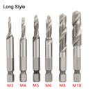 6Pcs Metric Tap Tapping Drill Bit Set Hex Shank Titanium Plated HSS Screw Bit Compound Machine Tap M3 M4 M5 M6 M8 M10 Hand Tools