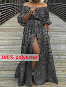 Damen Kleid 2022 Celmia Sommer High Split Weiß Langes Sommerkleid Sexy Hohe Taille Maxi Roben Dreiviertel Ärmel Party Vestidos