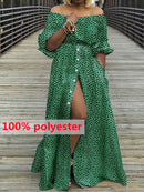 Damen Kleid 2022 Celmia Sommer High Split Weiß Langes Sommerkleid Sexy Hohe Taille Maxi Roben Dreiviertel Ärmel Party Vestidos