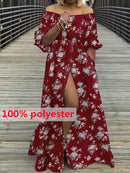 Damen Kleid 2022 Celmia Sommer High Split Weiß Langes Sommerkleid Sexy Hohe Taille Maxi Roben Dreiviertel Ärmel Party Vestidos