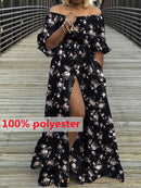 Damen Kleid 2022 Celmia Sommer High Split Weiß Langes Sommerkleid Sexy Hohe Taille Maxi Roben Dreiviertel Ärmel Party Vestidos