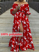 Damen Kleid 2022 Celmia Sommer High Split Weiß Langes Sommerkleid Sexy Hohe Taille Maxi Roben Dreiviertel Ärmel Party Vestidos