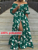 Damen Kleid 2022 Celmia Sommer High Split Weiß Langes Sommerkleid Sexy Hohe Taille Maxi Roben Dreiviertel Ärmel Party Vestidos