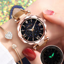 Reloj de mujer con estrellas a la moda 2022, reloj luminoso encantador con correa esmerilada de punto pequeño, punteado con escala romana, informal de lujo para mujer