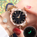 Reloj de mujer con estrellas a la moda 2022, reloj luminoso encantador con correa esmerilada de punto pequeño, punteado con escala romana, informal de lujo para mujer