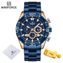 Relojes para hombre NAVIFORCE 2022, reloj de cuarzo clásico de negocios dorado de lujo, cronógrafo analógico, reloj de pulsera deportivo resistente al agua con correa de acero