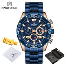 Relojes para hombre NAVIFORCE 2022, reloj de cuarzo clásico de negocios dorado de lujo, cronógrafo analógico, reloj de pulsera deportivo resistente al agua con correa de acero