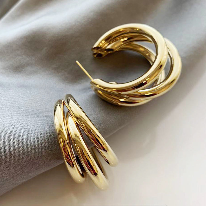Gold and Silver Color Round Drop Earring for Women   Alloy Trendy Three-layer Earrings Circle  Ear Accessories  Hot 2022