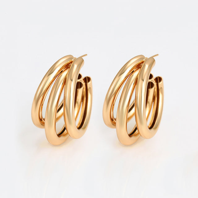 Gold and Silver Color Round Drop Earring for Women   Alloy Trendy Three-layer Earrings Circle  Ear Accessories  Hot 2022