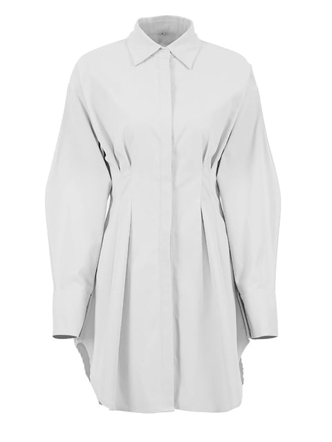 Mnealways18 Primavera Verano Bodycon Vestido Mujer Caqui Manga larga Camisa plisada Vestido Oficina Señoras Sólido Solapa Casual Mini vestidos