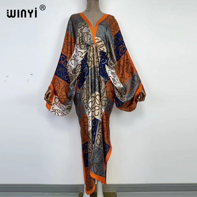 Sexy bech high-quality hand-rolled feel silk rayon fashion print 2021 WINYI Maxi women&