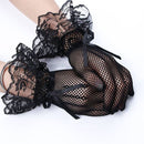 Elegant Ladies Short Lace Gloves New Sheer Fish Net Black White Prom Party Female&