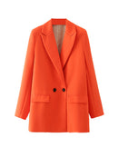 TRAF Women Chic Office Lady Double Breasted Blazer Vintage Coat Fashion Notched Collar Long Sleeve Ladies Outerwear Stylish Tops