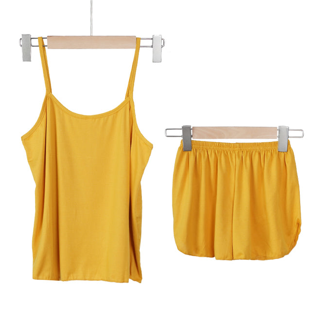 Pajamas for Women Summer Solid Sleepwear Sexy Pyjamas Set Tank Top Shorts Cute Underwear Soft Sleeveless Nightwear Sleeveless