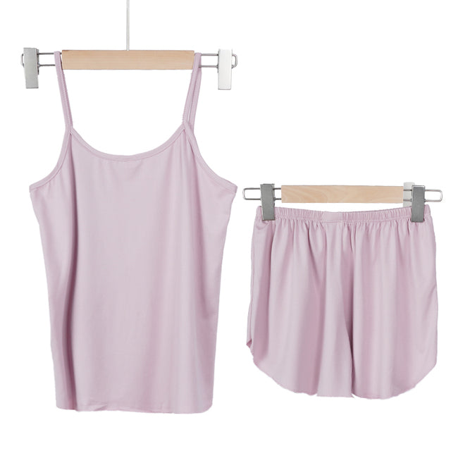 Pajamas for Women Summer Solid Sleepwear Sexy Pyjamas Set Tank Top Shorts Cute Underwear Soft Sleeveless Nightwear Sleeveless