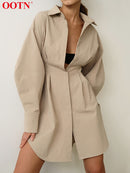 OOTN Summer Pleated Shirt Dress Fashion A-Line Single Breasted Casual Dresses Turn-Down Collar High Waist Solid Mini Dress 2022