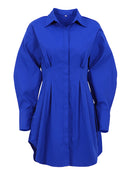 OOTN Summer Pleated Shirt Dress Fashion A-Line Single Breasted Casual Dresses Turn-Down Collar High Waist Solid Mini Dress 2022
