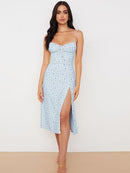 Chicology 2022 Summer Women Dress Small Floral Side Slit Sexy Sling French Slim Light Breathable Sleeveless Festival Dresses