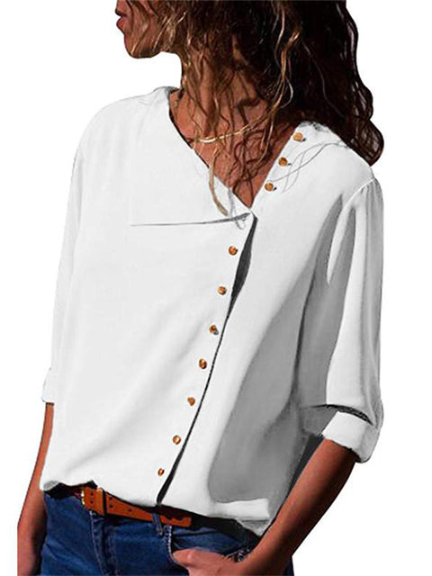 Tops y blusas para mujer, moda 2022, blusa de gasa con cuello sesgado de manga larga, Tops informales de talla grande, camisa de trabajo elegante