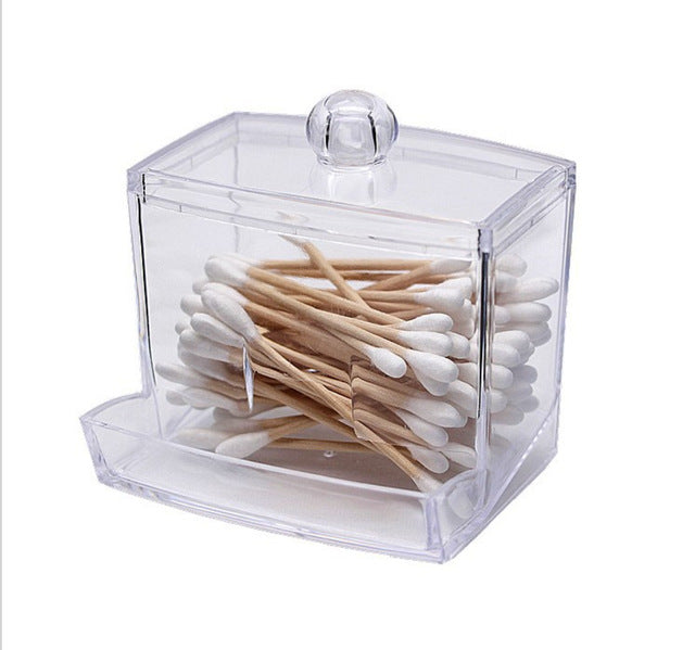 Organizador de bastoncillos de algodón, cubierta de bambú, cajas organizadoras redondas acrílicas, caja de almacenamiento de maquillaje, contenedor de plástico con tapa de bambú