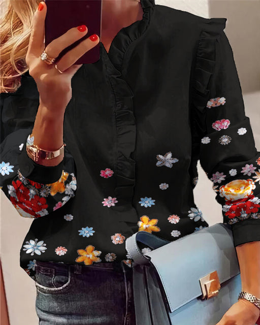 Blusas elegantes con estampado de mariposas a la moda para mujer Blusa informal con manga larga de encaje con volantes en la parte superior